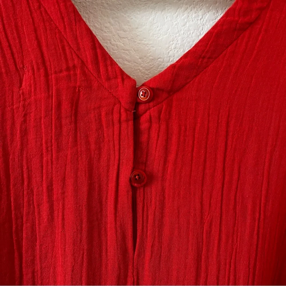 Pact Coastal Double Gauze Belted Jumpsuit Organic Cotton Red XS NWOT - Picture 10 of 16